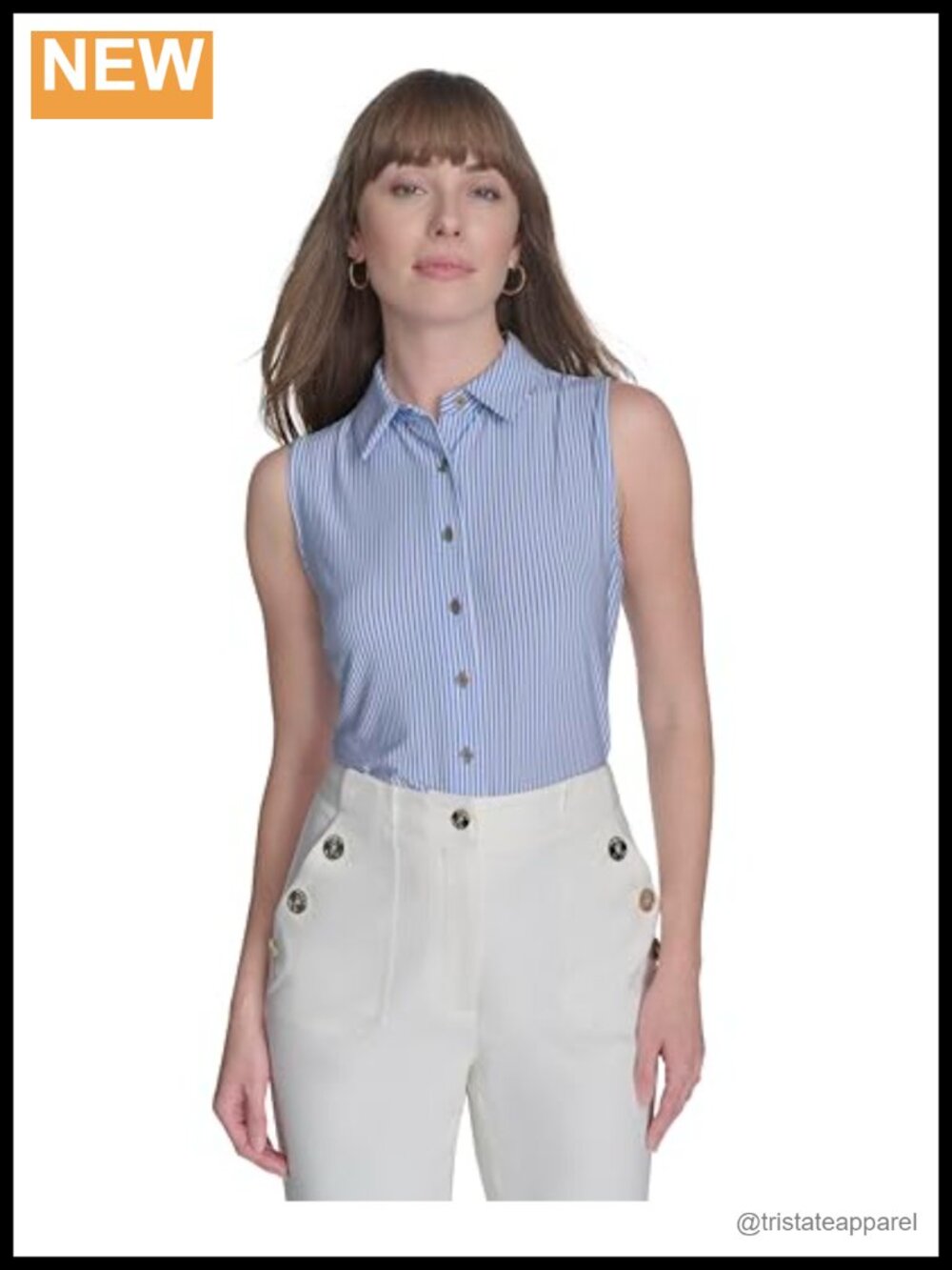 Sleeveless Collared Button Down Knit Blouse